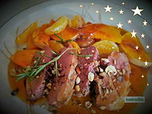 Rôti de magrets de canard aux noisettes, courge butternut et clémentines - Bon, Bio, la tambouille des Chabrouille