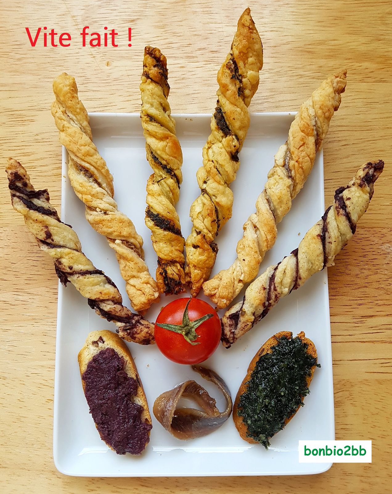 Trio de torsades feuilletées : aux filets d'anchois, à la tapenade, au pesto - Bon, Bio, la tambouille des Chabrouille