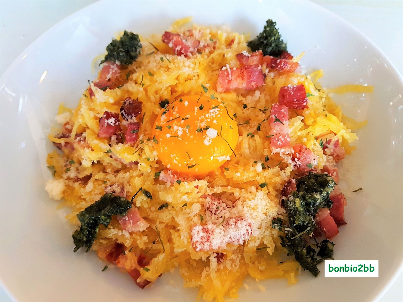 Carbonara de courge spaghetti et pesto - Bon, Bio, la tambouille des Chabrouille