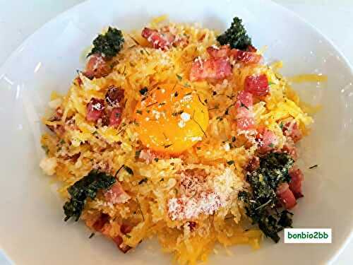 Carbonara de courge spaghetti et pesto - Bon, Bio, la tambouille des Chabrouille