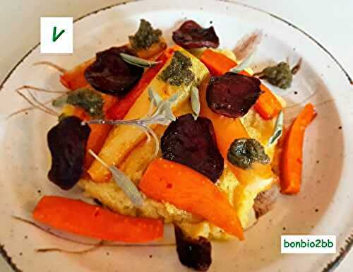 Betteraves et carottes confites, polenta et pesto de sauge - Bon, Bio, la tambouille des Chabrouille