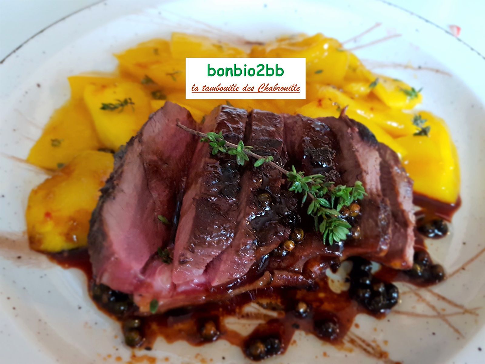 Magret de canard à la mangue rôtie et au poivre vert - Bon, Bio, la tambouille des Chabrouille