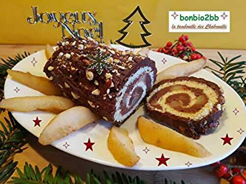 Bûche roulée de Noël, poire-chocolat-praliné