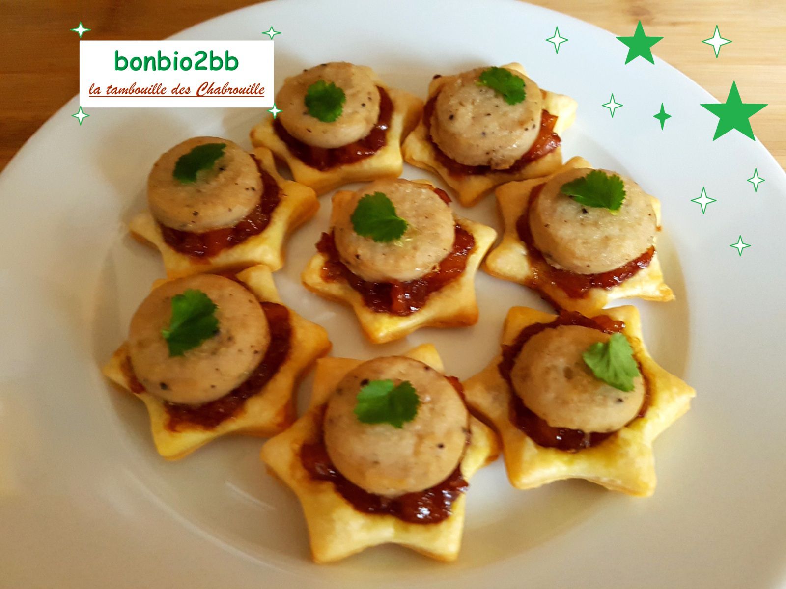 Etoiles feuilletées au boudin blanc, chutney de mangue