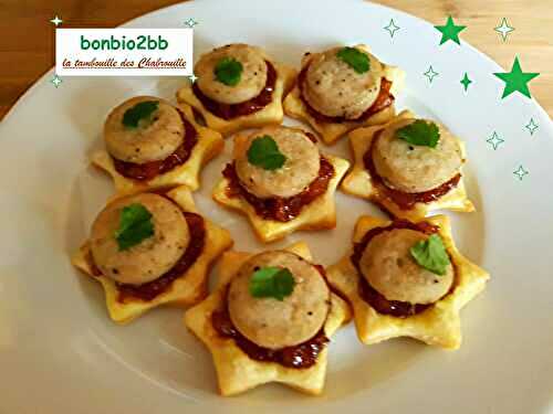 Etoiles feuilletées au boudin blanc, chutney de mangue