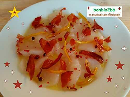 Marinade de Saint-Jacques au gingembre et chips de Speck