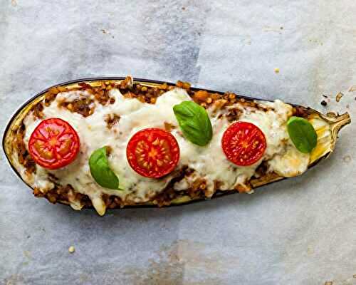 Aubergine farcie au boulgour et tomates