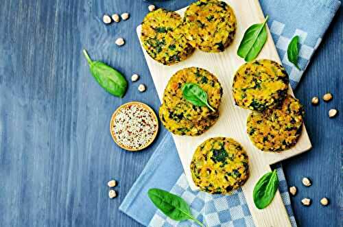 Galettes de quinoa, épinards, pois chiches et potiron