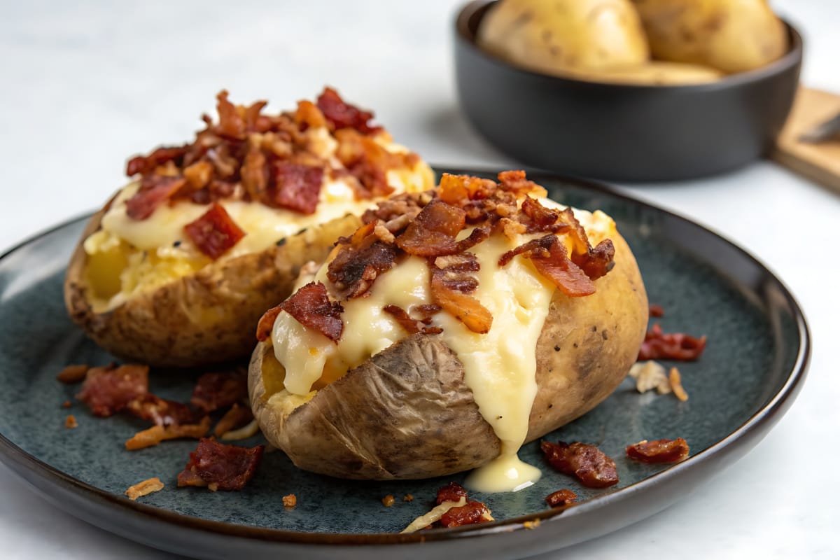 Pommes de terre au four farcies au fromage et bacon