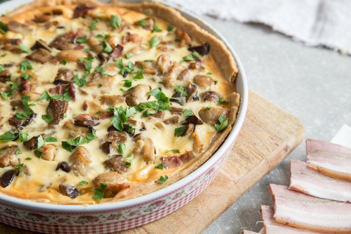 Quiche lorraine au poulet et champignons