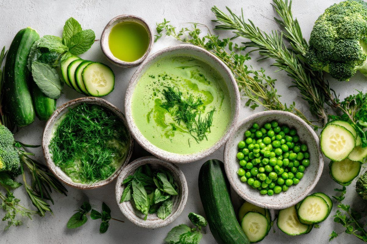 Soupe verte aux légumes et herbes fraîches