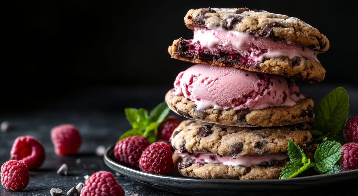 Cookie sandwich glacé à la framboise