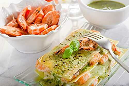 Lasagnes aux crevettes et au pesto