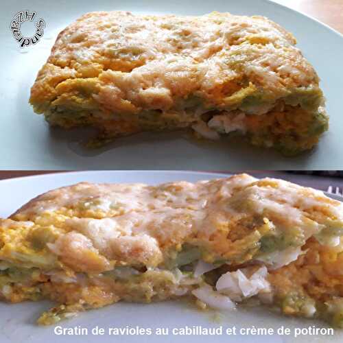 Gratin de ravioles, au cabillaud et crème de potiron