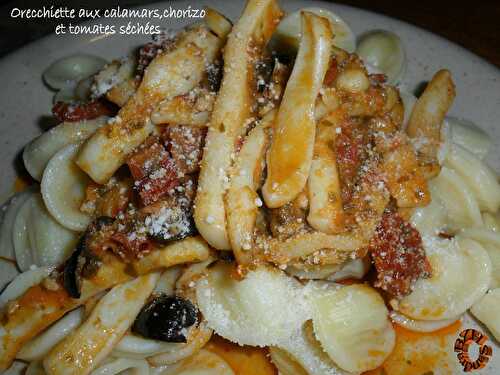 Orecchiette aux calamars, chorizo et tomates séchées