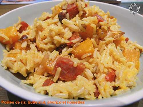 Poêlée de riz, butternut, chorizo et noisettes