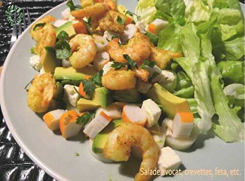 Salade avocat, crevettes, feta, etc...