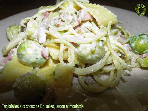 Tagliatelles aux choux de Bruxelles, lardons et moutarde