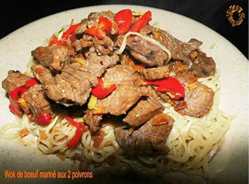 Wok de boeuf mariné aux 2 poivrons