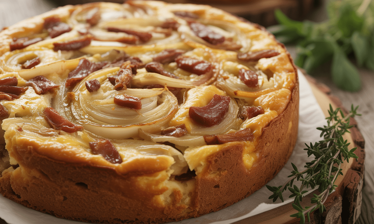 Cake apéritif aux oignons fondants et lardons
