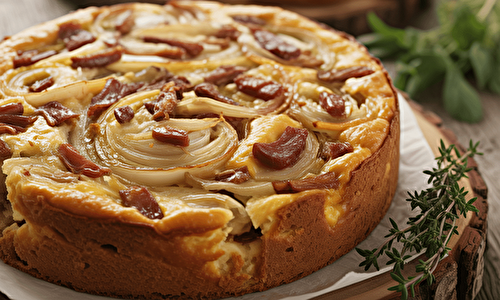 Cake apéritif aux oignons fondants et lardons