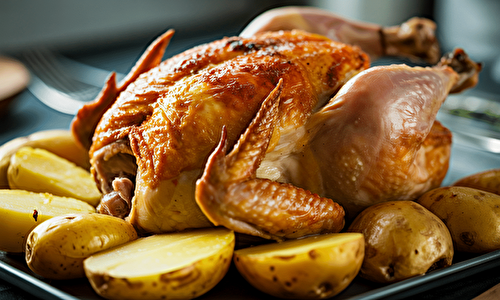 Découvrez comment préparer un délicieux poulet rôti accompagné de pommes de terre fondantes