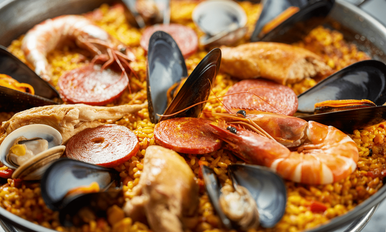 Savourez la Paëlla aux fruits de mer de Patou : mariage irrésistible de chorizo et poulet