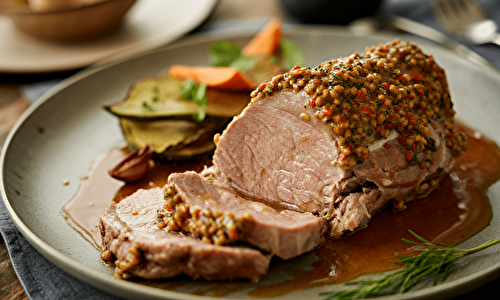 Sublimez votre dîner avec un filet mignon de porc rôti à la moutarde à l’ancienne : une recette gourmande et facile à réaliser