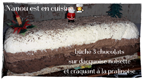 Bûche 3 chocolats sur dacquoise et craquant praliné