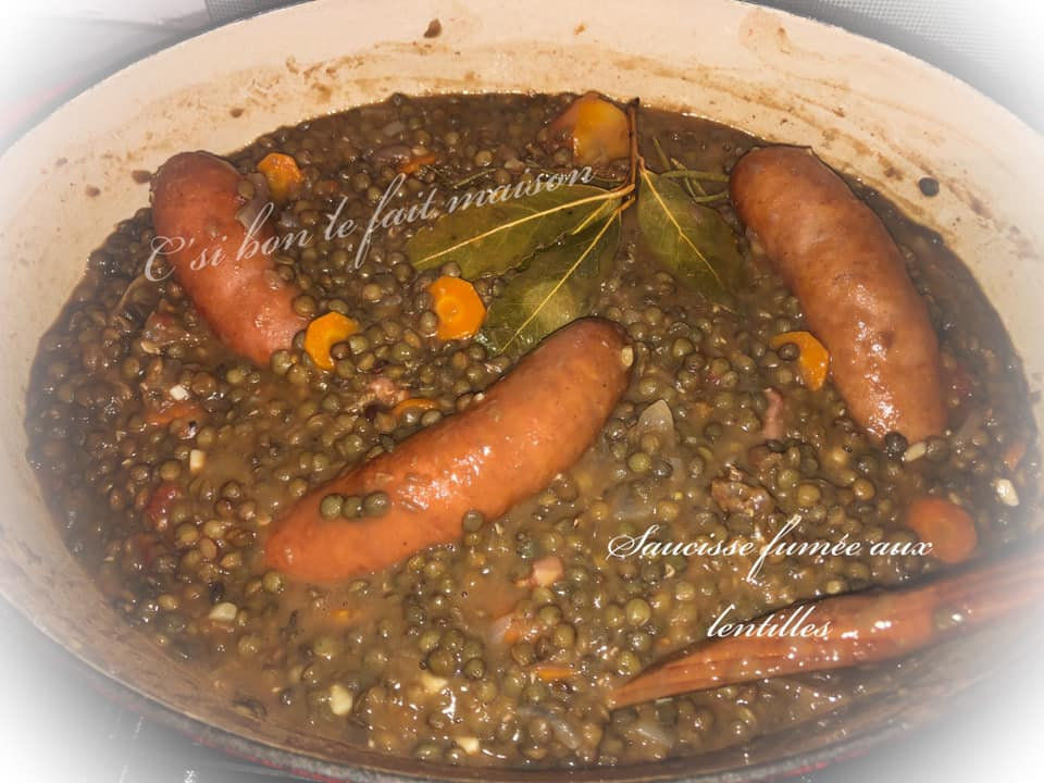Saucisse fumée lentilles cuisson à l'ancienne