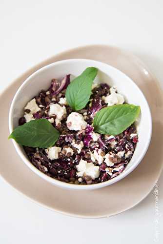 Salade de lentilles, chou rouge feta et grenade