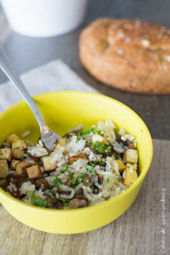 Poêlée végétarienne : Riz, Champignons et tofu fumé