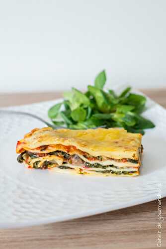 Lasagnes aux épinards, champignons et sauce tomate