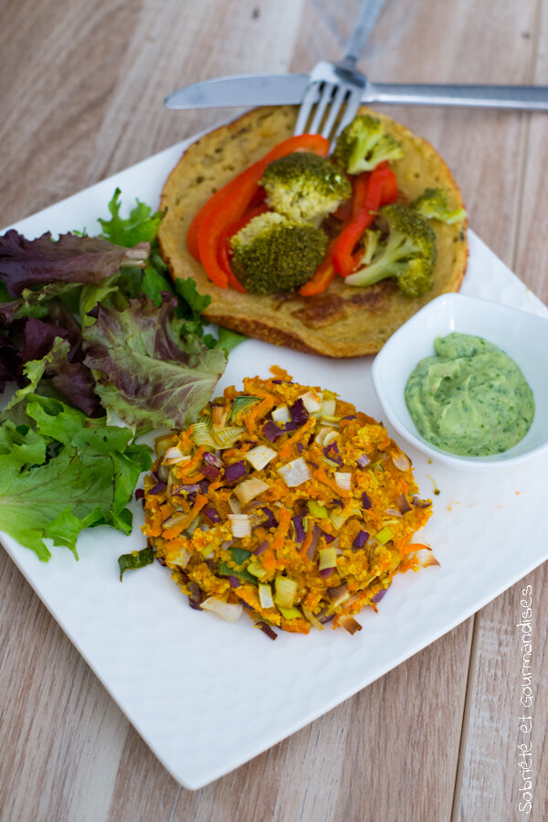 Galette de légumes et blinis sauce avocat