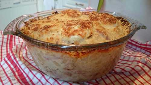 Gratin de chou-fleur, pommes de terre & oeufs durs, sauce normande