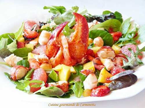 Salade de homard et crevette à la vinaigrette de framboises et fraises