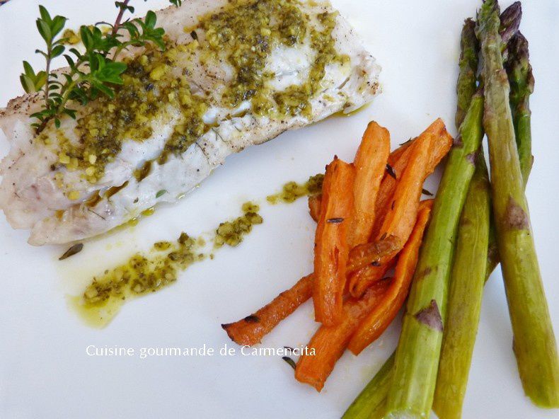  Dos de cabillaud au pesto ail des ours et ses légumes grillés