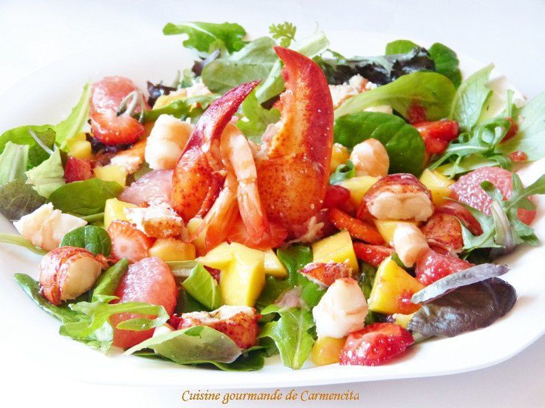 Salade de homard et crevette à la vinaigrette de framboise et fraise