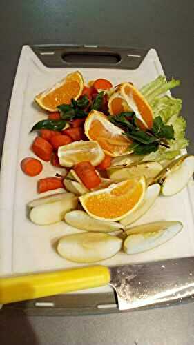 Jus carottes, orange, pomme, salade, citron et gingembre