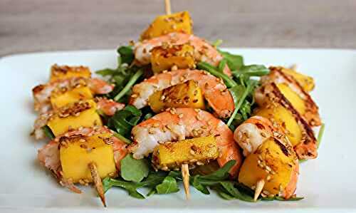 Brochettes de crevettes et mangue