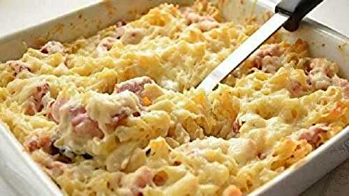 Gratin de pâtes au jambon et au fromage, prêt en 10 minutes !