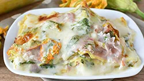 Lasagne aux fleurs de courgettes ​et au jambon cuit au four