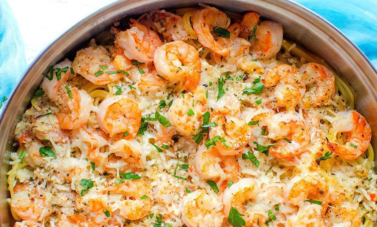 Linguine aux crevettes, sauce au parmesan
