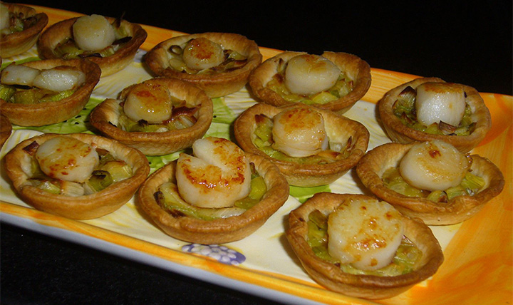 Mini-tartelettes Fondue de poireaux Noix de St Jacques