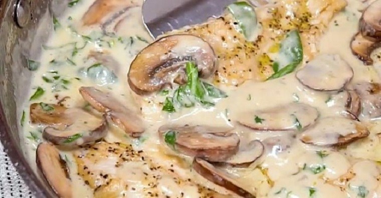 Poulet aux champignons avec une sauce crémeuse à l’ail et au parmesan