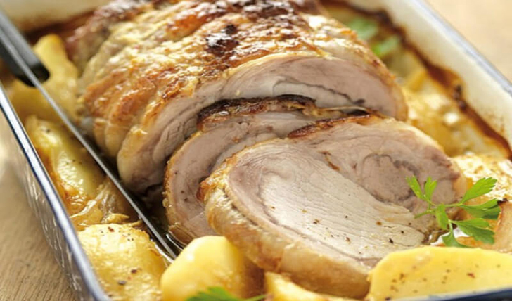 Rôti de porc et pommes de terre à la moutarde