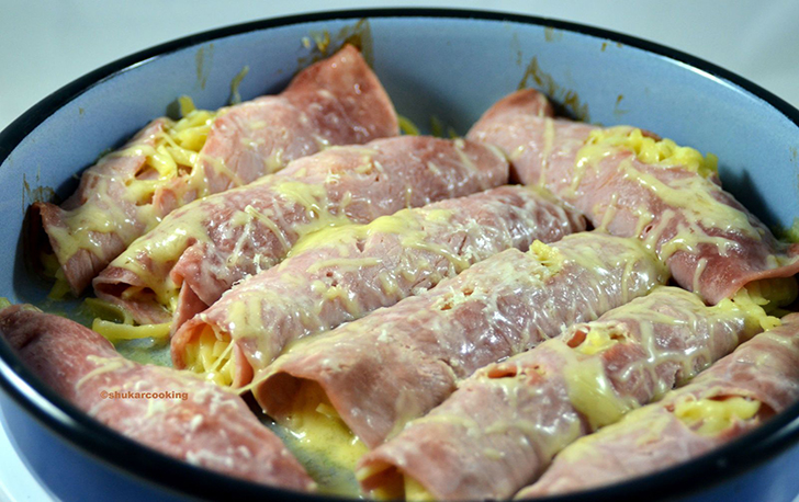 Roulés de jambon au spaghetti