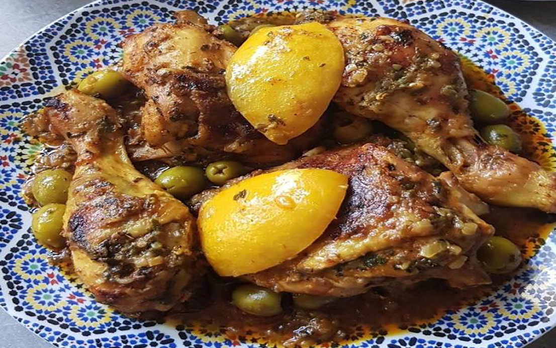 Tajine de poulet aux olives et citron confit