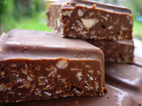 Carrés de flocons d'avoine au chocolat et au beurre de cacahuètes {sans cuisson}