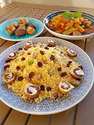 Couscous de légumes, beignets de dattes fourrées à la ricotta = vidéo surprise à la fin